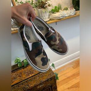Vans Slip-On Camo Canvas Loafers in Green Brown Black